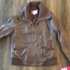 Knit trim bomber jacket - brown/tan